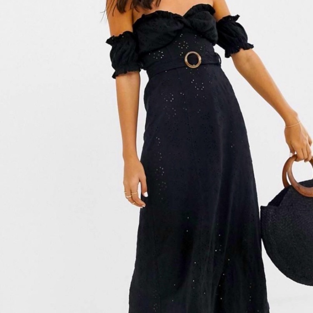 ASOS Black Off-Shoulder Maxi Dress with Belt